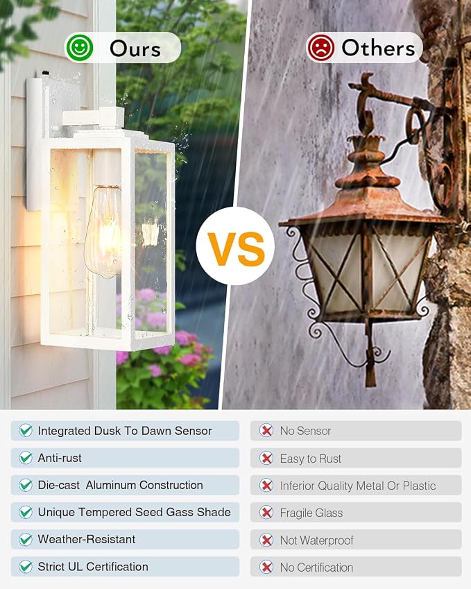 VIANIS 2 Pack Large Outdoor Wall Sconce, White Porch Lights Outdoor Light Fixture for House, Modern Exterior Lighting Wall Mount for Front Door Patio, Anti-Rust Dusk Dawn Outside Garage Lights Lantern