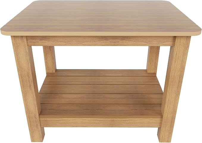 WestinTrends Tuscany Outdoor Side Table, All Weather HIPS 2 Tier Adirondack Small Patio Table with Storage, Teak