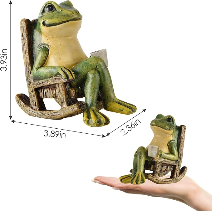 FOXMIS Miniature Frog Garden Statue Mom Dad Gifts Home Decorations Fairy Garden Accessories Outdoor Lights Solar Garden Frog Decor Art Housewarming Gift for Patio,Yard,Lawn Ornament,3.89"x2.36"x3.93