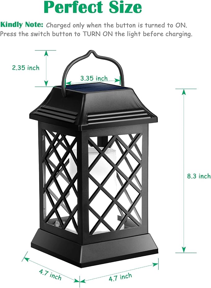 TomCare Flickering Flame Solar Lights Outdoor Metal Hanging Lantern, 2 Pack | Realistic Flame Effect, Charges in 6-8 Hours, 10-12-Hour Runtime, IP65 Waterproof, Auto On/Off for Patio, Garden and Porch