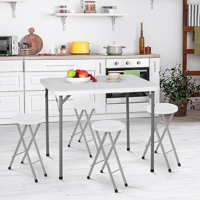 ZenStyle Heavy Duty Folding Table, Plastic Top with Steel Legs for Indoor Outdoor Camping Party, Portable Picnic Table w/Carry Handle, White (3ft)