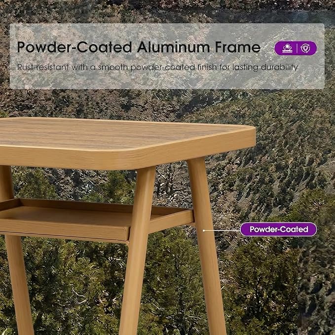 PURPLE LEAF Outdoor Bar Height Table Aluminum Patio High Bar Stools Pub Dining Table for Kitchen Island Balcony Deep Teak
