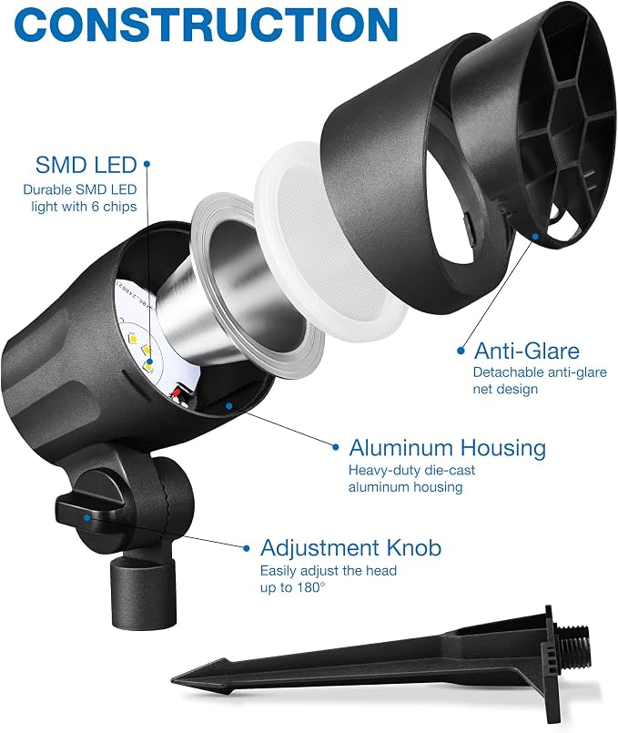SUNVIE 6W AntiGlare Low Voltage Landscape Lights Low Voltage Lighting 12Pcs | Waterproof Landscape Spotlights with Connectors Warm White Landscaping Lights Spot Lights Outdoor for Garden Tree Wall Yard