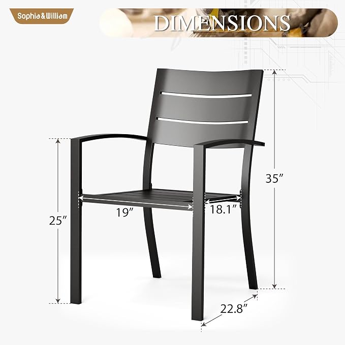 Sophia & William Metal Outdoor Dining Chairs Set of 6 - Stackable Black Patio Chairs, 300lb Capacity