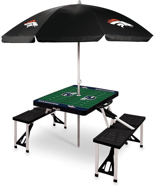 PICNIC TIME NFL Picnic Table Portable Folding Table with Seats and Umbrella