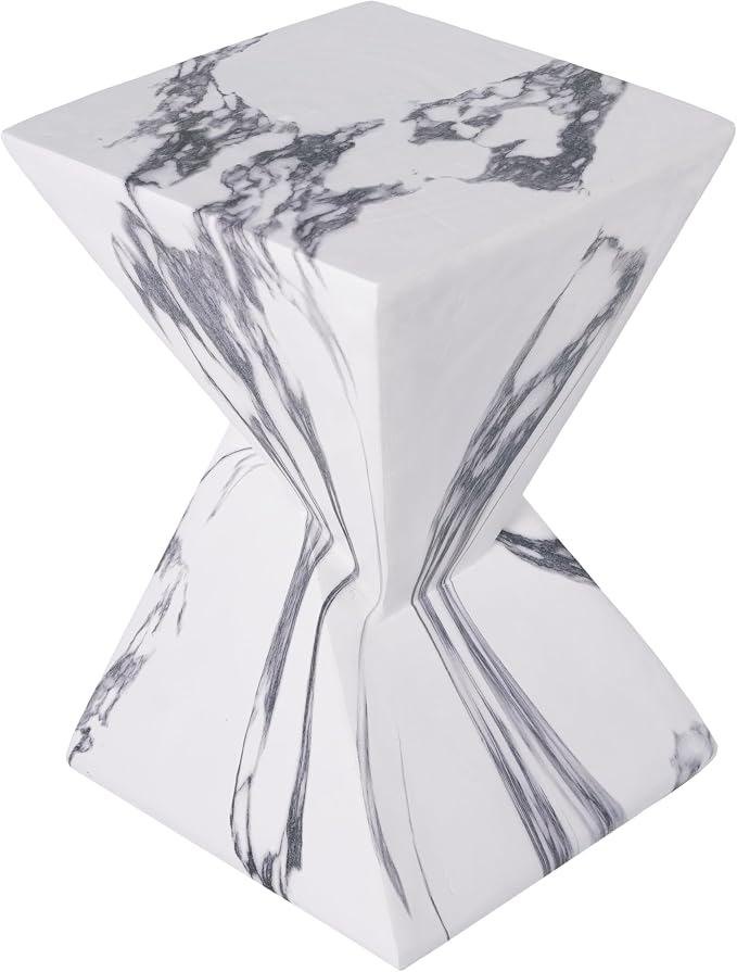 Merax 18.5" H Modern Outdoor Concrete Side Table, Patio End Table with Sculptural Fluted Design, Weather-Resistant Geometric Minimalism Accent Table for Garden, Balcony & Poolside, Marble