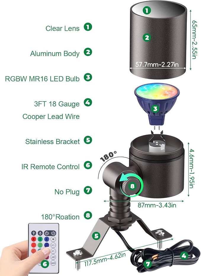 12V Low Voltage Landscape Light for Down Light Tree Lights, Remote Control RGBW MR16 LED Bulb, RGB+CCT Tunable 2700K-6500K, IP65 Waterproof Spotlight for Outdoor Garden Yard Fence (Brown)