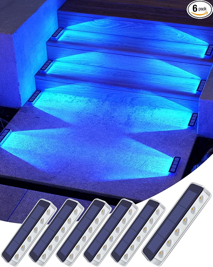 DetarZinLED Blue Solar Lights for Outside,6 Pack Solar Deck Lights Outdoor Waterproof LED,Blue Step Light for Outside,Dock Light Solar Powered Waterproof for Deck,Steps,Dock,Driveway,Stair,Path