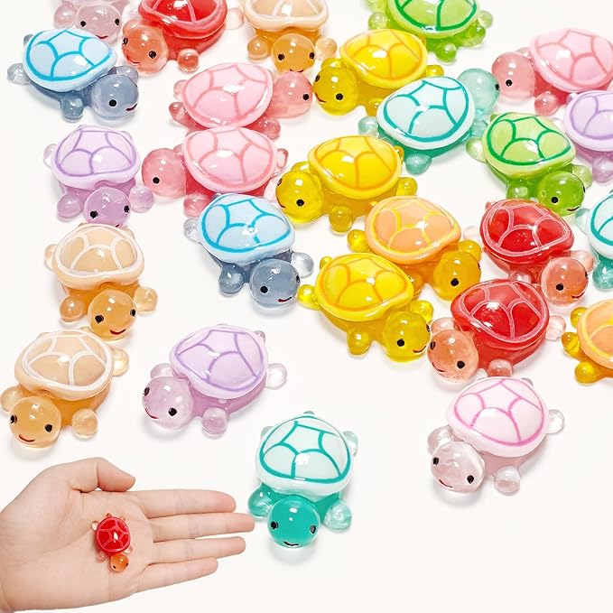 30PCS Mini Resin Turtles, Small Colorful Turtle Figurines Bulk Set | Tiny Resin Animals for Ocean Theme Party Decor, DIY Crafts, Cake Toppers (10 Vibrant Colors)