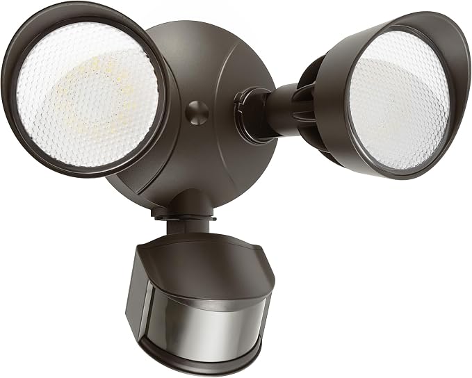 45W 5500LM PIR Motion Sensor Outdoor Lights, Dual Head LED Flood Light, 5000K Daylight, IP65 Waterproof Hardwired Dusk to Dawn Motion Detector Security Light for Outside Garage Yard (Brown)