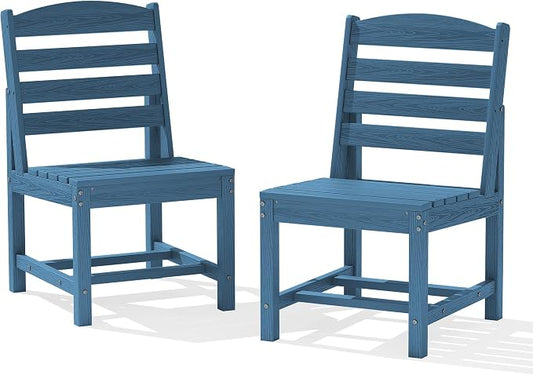 KINGYES Patio Armless Dinning Chairs Set of 2, HDPE All-Weather Outdoor Patio Chairs for Garden Backyard, Blue