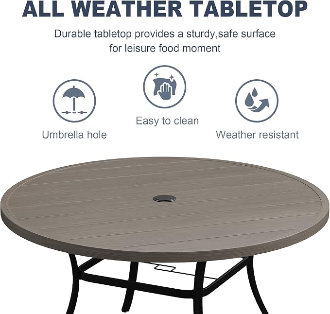 VICLLAX 9 Pieces Outdoor Dining Set, Patio Furniture Set Includes 60" Round Metal Table W/ 1.9" Umbrella Hole and 8 Padded Textilene Swivel Chairs for Porch, Lawn, Garden, Backyard
