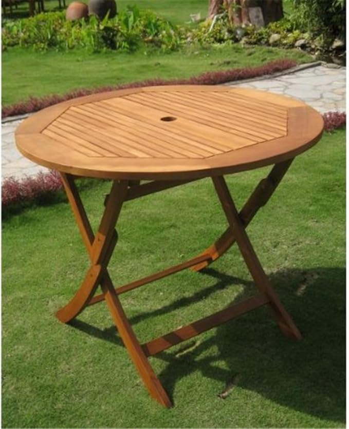 Maykoosh Round Patio Table Outdoor Folding Wood Table - Balau Wood Table for Garden Deck Porch