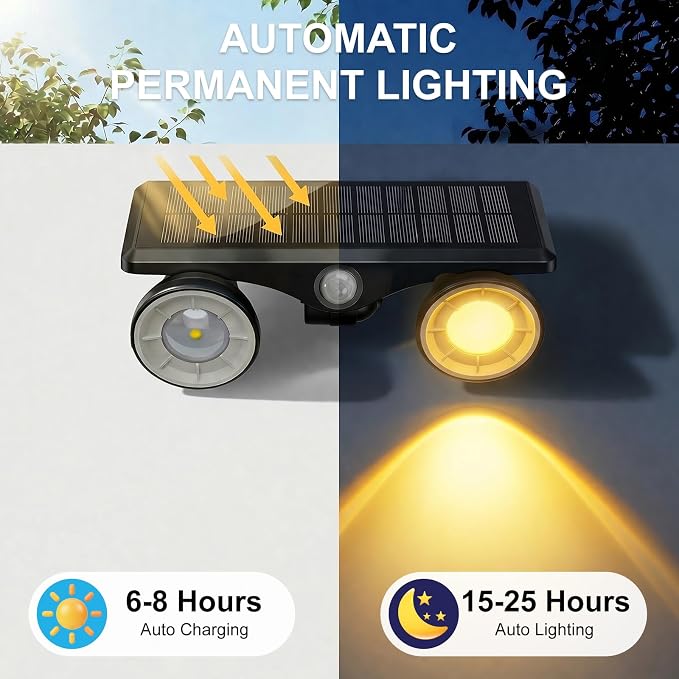 Solar Lights Outdoor Waterproof, Dual Heads Adjustable Solar Spot Lights Outdoor, 2-in-1 Motion Sensor Solar Powered Spotlight Landscape Lighting for Garden, Yard, Pathway- 6 Pack(Warm Light)