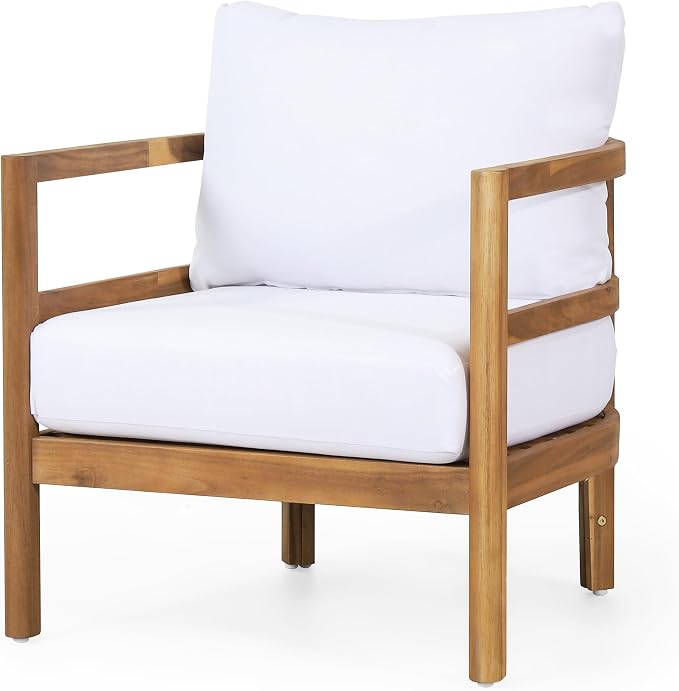Christopher Knight Home Molly 5-Piece Patio Furniture Set, Solid Wood Outdoor Conversation Set with Coffee Table, Outdoor Sofa Set with Loveseat, Club Chairs And 3-Seater Sofa for Backyard, Teak+White
