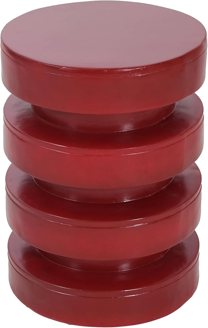 Christopher Knight Home Jeru Lightweight Concrete Round Coffee Table, Indoor and Outdoor Side Table for Living Room, MGO Small Side Table, 3-Tier Design, No Assembly Needed, Red