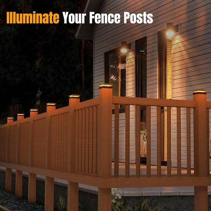 4x4 Solar Fence Post Cap Lights Outdoor Waterproof, 12 Pack | IP65, 3 Modes Auto On/Off,Deck, Garden, Patio, Deck, Backyard, Porch, Sidewalk
