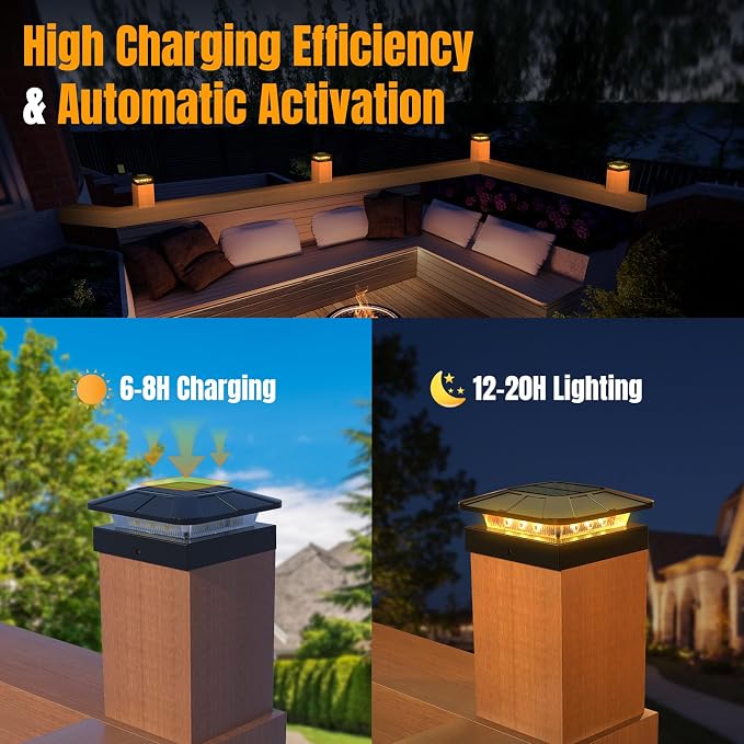 4x4 Solar Fence Post Cap Lights Outdoor Waterproof, 12 Pack | IP65, 3 Modes Auto On/Off,Deck, Garden, Patio, Deck, Backyard, Porch, Sidewalk