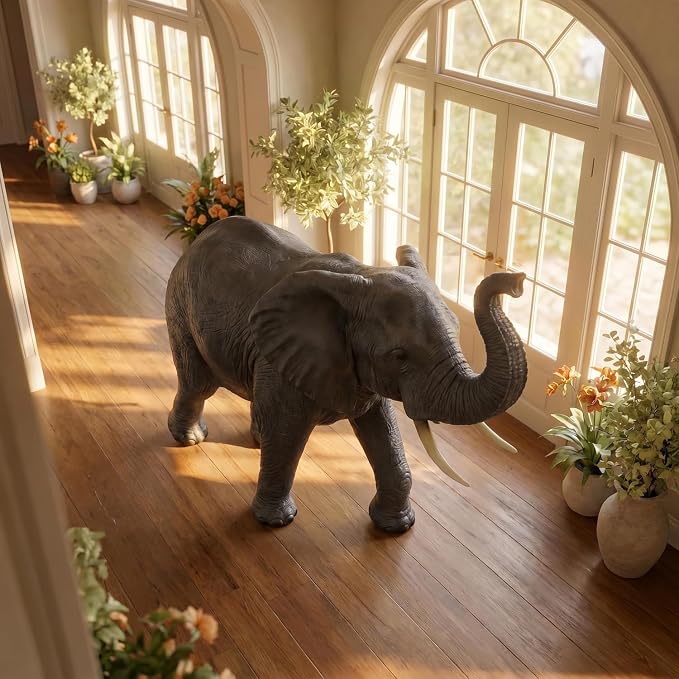 Large Resin Elephant Statue, 28 Inch Trunk Up | Garden Decor, Outdoor Lawn Patio Porch Yard, Lucky Feng Shui, Wildlife Animal Figurine