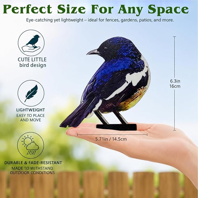 6 PCS Color Painted Metal Bird Sculptures - Vivid 2D Garden Decor for Outdoor Fences, Patio, Yard for Bird Lovers