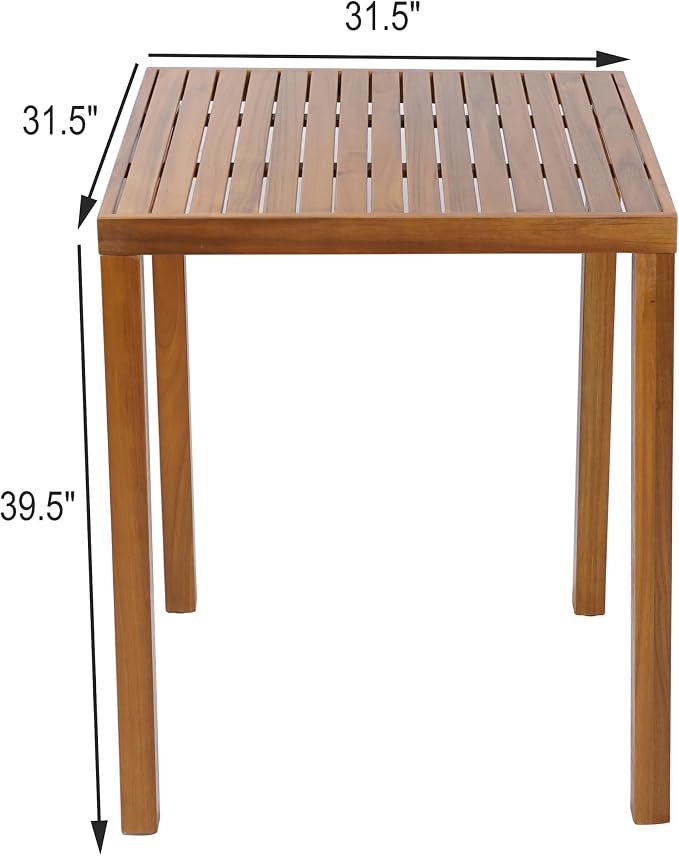 Christopher Knight Home Gree Acacia Wood Outdoor Bar Table, Wooden Patio Bar Height Table, Square Kitchen Coffee Bar Table, Patio Furniture Set, Teak