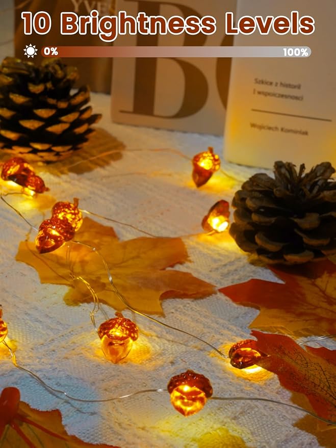 2 Pack 30 LED Acorn Fall Decorations, String Lights Battery Operated Remote | 20FT 3D Acorn Fairy Twinkle Lights with Timer, 8 Modes, Waterproof Outdoor Autumn Harvest, Thanksgiving, Halloween Decoration