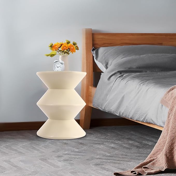 Funky Side Table Trendy Side Table Funky Sofa Stool Small Night Stand for Couch Sofa, White Outdoor Side Tables Boho Decor End Table for Coffee Patio (White)