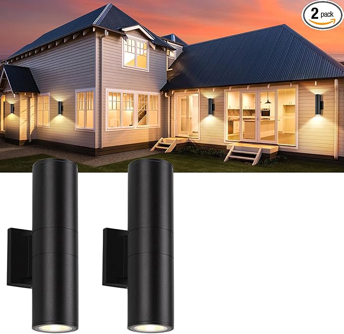 2Pack 14inch LED Square Up & Down Wall Lights,14W Outdoor Wall Light 4000K Day White Aluminum Body Waterproof IP65 LED Exterior Light Fixtures Wall Mount for House Patio Garage Garden.