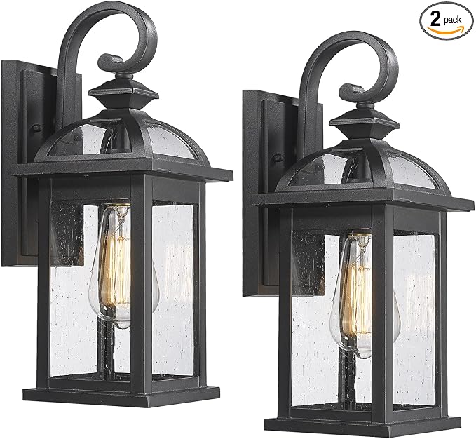 Darkaway Outdoor Lights Fixtures Wall Mount, Outdoor Wall Sconce with Seeded Glass Waterproof Outside Exterior Lights Fixture for House, Front Porch, Patio (2 Pack)