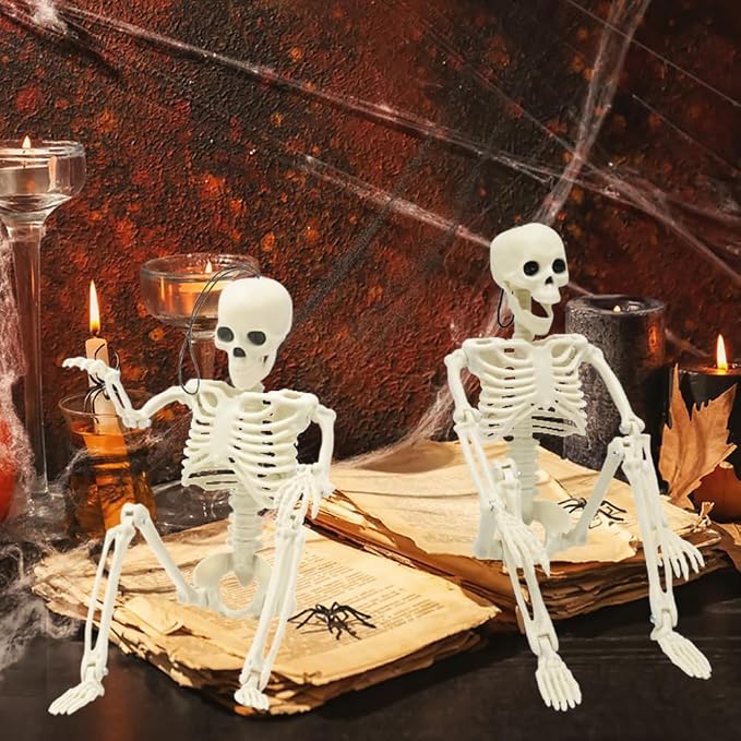 6 Packs Halloween Skeletons, 16 Inch Posable Skeletons for Halloween Props | Mini Plastic Skeleton for Yard Garden Lawn Haunted House Graveyard Decor