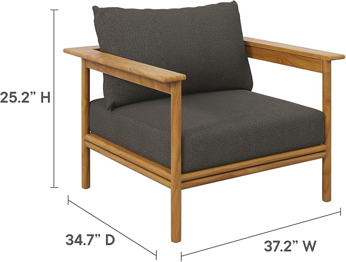 Modway Wren Teak Wood Outdoor Patio 4 Piece Furniture Set in Natural Flint Gray