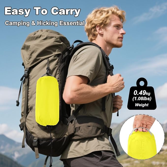 Bright Yellow Solid Color Camping Hammock, Portable Lightweight Single Hammock with Tree Straps and Aluminum Carabiners, 114" x 54" Travel Hammock for Hiking Backpacking Beach