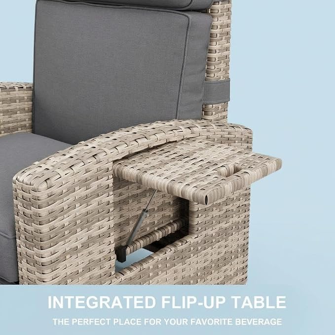 Outdoor Wicker Gas Lift Chair with Cushion, 145° Adjustable PE Rattan Patio Chair with Metal Frame, Height Adjustable Lounge Chair for Garden, Patio, Balcony & Backyard,Gray White Gradient Wicker,Gray