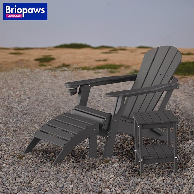 BRIOPAWS Outdoor-Side-Tables | Set of 2 | Small | HDPE Plastic | Patio End-Table | 2-Shelf Adirondack Outside Tables | All Weather | for Poolside Front Porch Indoor Living Room | 14" x 13" | Grey