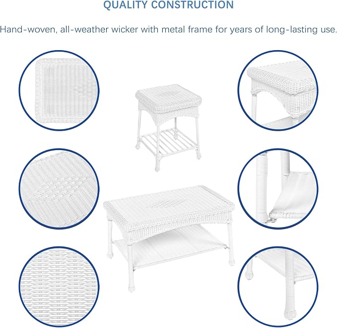 Jeco 5 Piece Resin Wicker Patio Conversation Set in White with Green Cushions