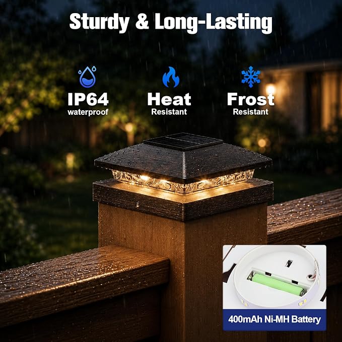APONUO Solar Post Cap Lights for 4x4 Posts - IP64 Waterproof, Warm White, Wireless Fence Lights & Deck Lights for Patios, Gardens, and Yards, Brushed Copper, 12 Pack