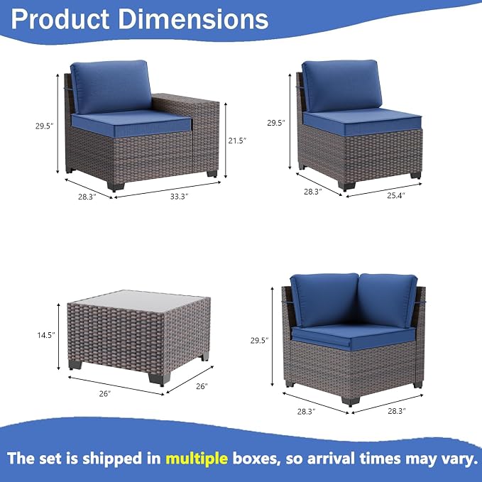 9 PCS Outdoor Patio Furniture Set,Outdoor Sectional Furniture All Weather PE Rattan Wicker Patio Conversation Set,Swivel Rocking Chairs Set,Navy Blue