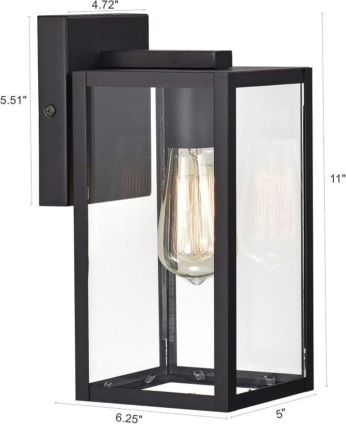 MICSIU 2 Pack 11“ Textured Black Modern Farmhouse Outdoor Light Fixture | Rustic Exterior Wall Sconce with Clear Glass, Outside Porch Lights for House Garage Patio, E26 Base