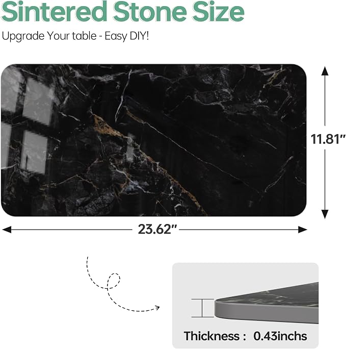 Rectangle Table Top,23.6 ” x 11.8 ” Black Sintered Stone Tabletop, DIY Replacement & Cover Marble Desktop, Scratch & Wear Resistant, Easy to Clean, Suitable for Indoor & Outdoor