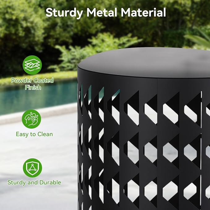EVLIQUIL Outdoor Side Table Set of 3 | Decorative Metal End Table Stools, Stackable Patio Coffee Tables for Balcony, Garden, Indoor Living Room