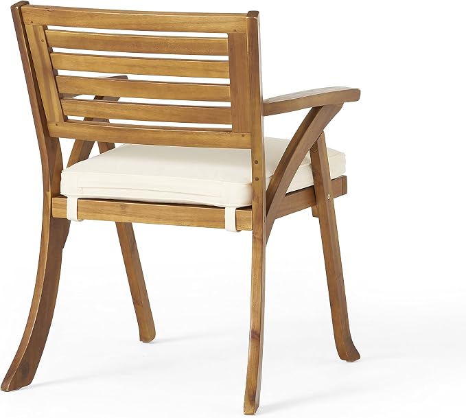 Merax 5 Piece Outdoor Dining Set for 4, Hermosa Acacia Wood Teak Finish Square Table and 4 Chairs with Beige Cushion