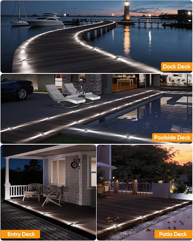 DetarZinLED Solar Driveway Lights Outdoor IP68 Waterproof Led 12 Pack White | Sturdy PC Shell, Stick on & Screw Mount, Markers Light for Outside Deck, Driveway, Step, Walkway, Patio, Pathway, Stair, pool