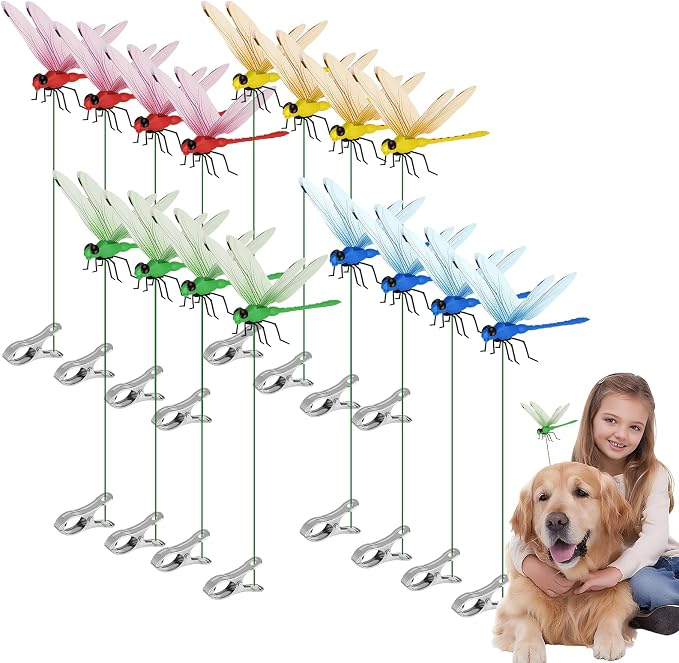 16pcs Dragon Fly Clips for Bugs Repel Lent - Lifelike Outdoor Decorative Dragonflies for Patio, Porch, Plants, Yard and Backpack, Waterproof Summer Garden Ornaments