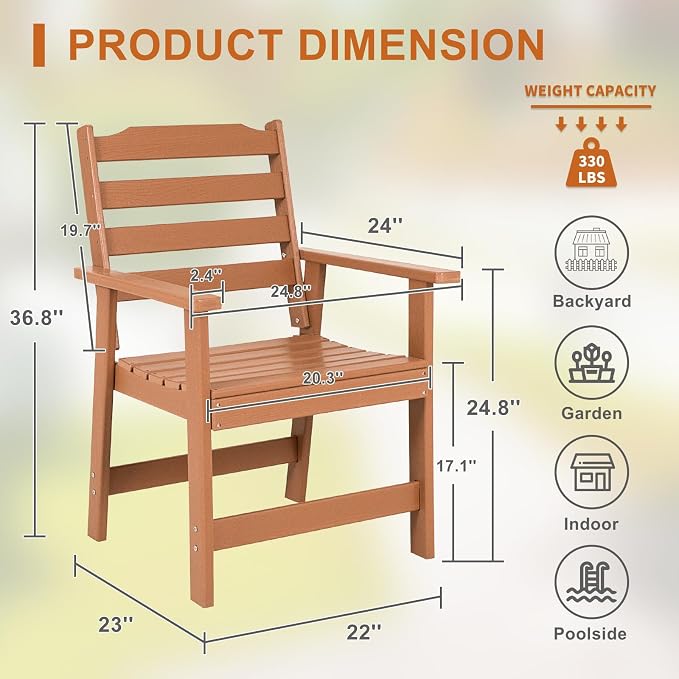 FUNBERRY Outdoor Dining Chairs Set of 4, HDPE Patio Chairs for Outside | Wood-Grain, HDPE All Weather, No Rot or Rust or Crack, UV Fade Shield, 330LBS Weight Capacity, Easy-Clean for Outside