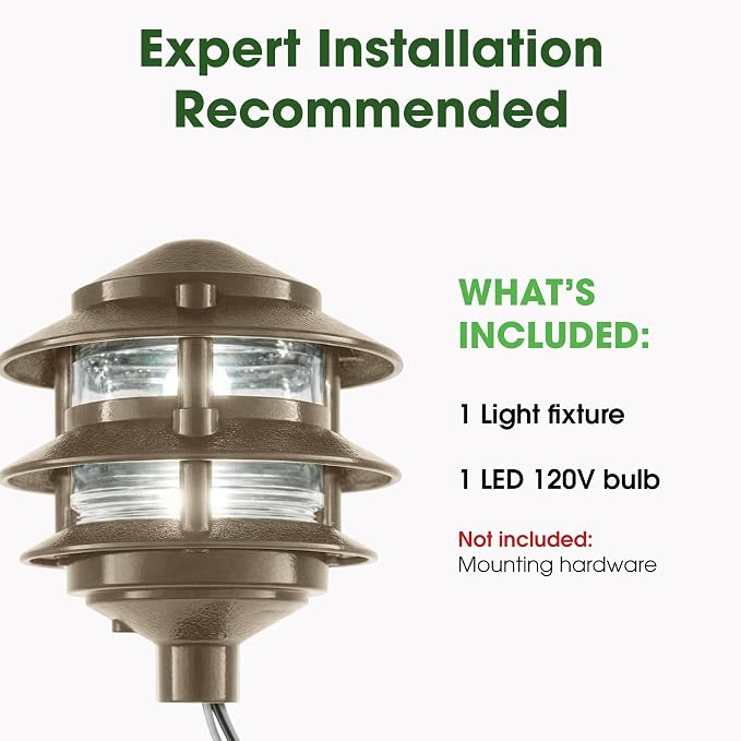 Greenfield Made in the USA Weatherproof Line-Voltage (120V) LED Outdoor Pathway Light – 3-Tier Permanent Outside Light for Walkway, Driveway & Landscaping – Professional Grade – Bronze