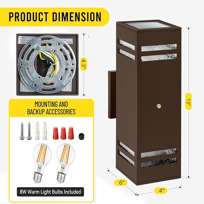 Bronze Dusk to Dawn Outdoor Lights, Exterior Lighting Fixtures | Modern 2 Pack Up Down Lights Outdoo,Wall Light Wtih LED Bulbs, IP65 Waterproof Outside Lights for House for Porch, Garage