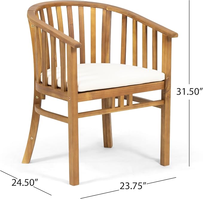 Merax Patio Armchairs Set of 2 Acacia Wood Outdoor Dining Chairs with Curved Back & Armrest & Water-Resistant Cushions for Porch Deck Garden Backyard, Teak Finish