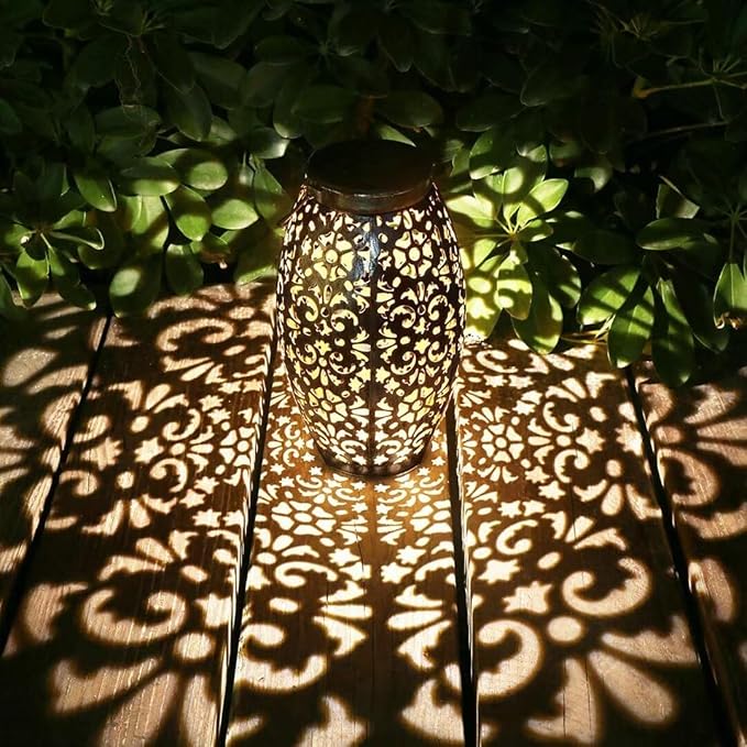 Solar Lantern Lights for Hanging or Table Outdoor Solar Light for Patio Courtyard Garden (Silver-1)