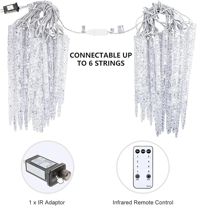 Brightown Icicle Lights Outdoor 20ft with Remote - 20 Tubes 100 LED Icicle Christmas Lights, Waterproof Icicle Indoor Decoration for Tree Patio Roof Holiday Decor, Warm White