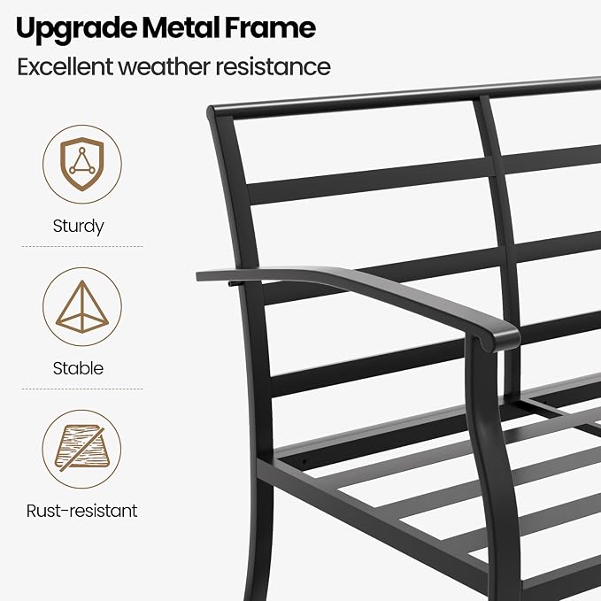 Metal Patio Furniture Set, 4 Piece Outdoor Furniture Set, All Weather Modern Outdoor Couch Sofa with Comfortable Cushions & Coffee Table, Metal Conversation Set for Balcony, Porch, Deck (Navy)